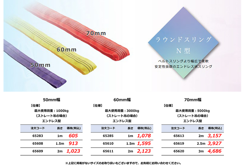 ラウンドスリングN型価格表